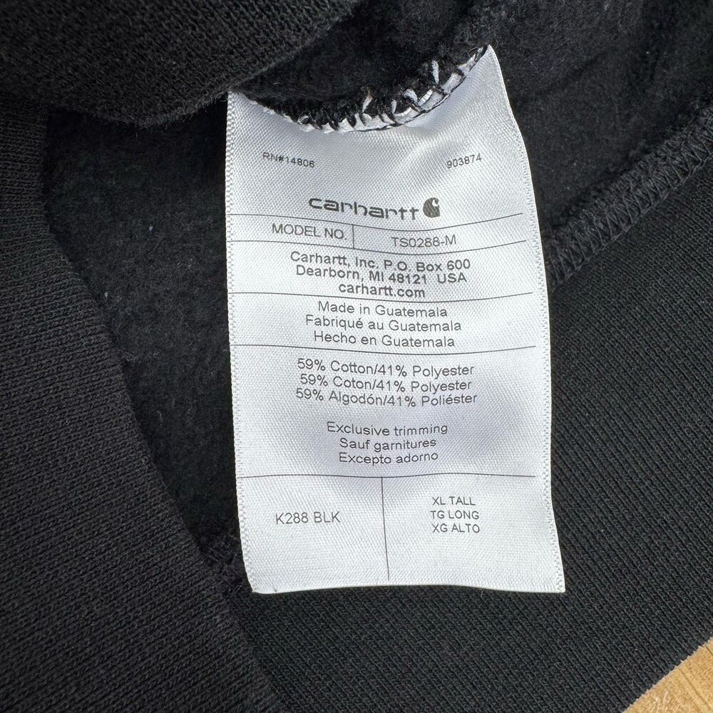 Carhartt K288 Hooded Logo Sweatshirt Black Size XL Tall Loose Fit EUC - Picture 8 of 10